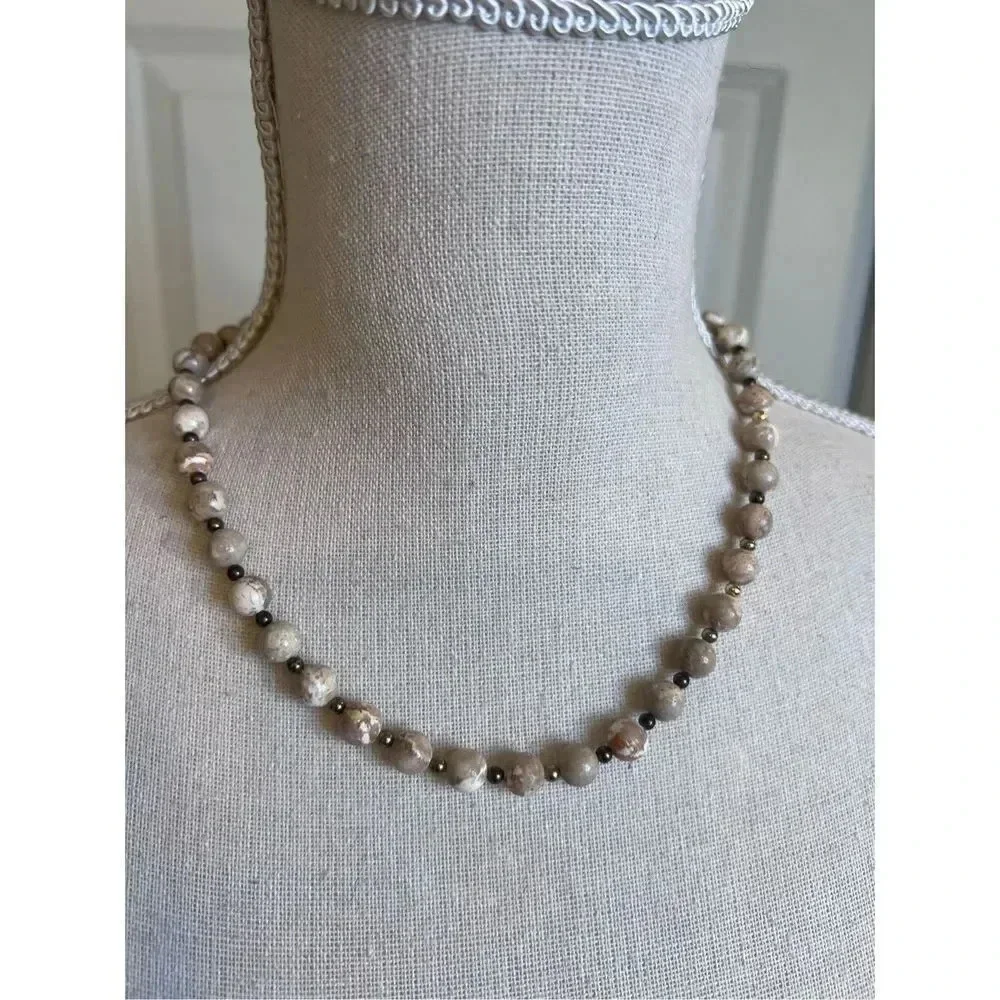 Vintage‎ Unmarked Beaded Synthetic Pearl Chain Necklace Jewelry 9”